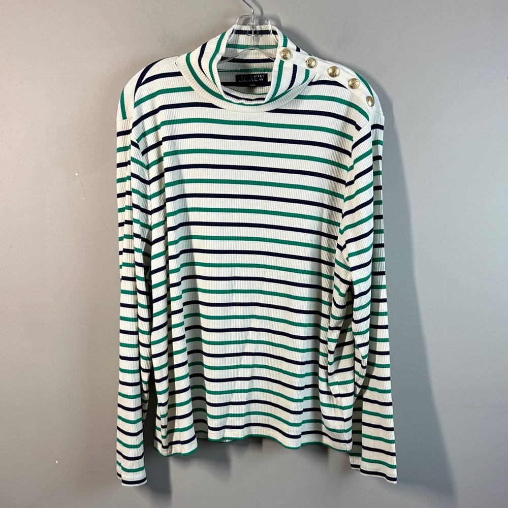 J. Crew Womens Lisbon Striped Ribbed Turtleneck  Size 3X Nautical Layers Ivory